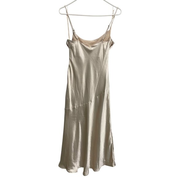 Selfie Leslie Well Versed Pleated Bust Front Split Dress Medium Champagne NEW - Picture 4 of 9